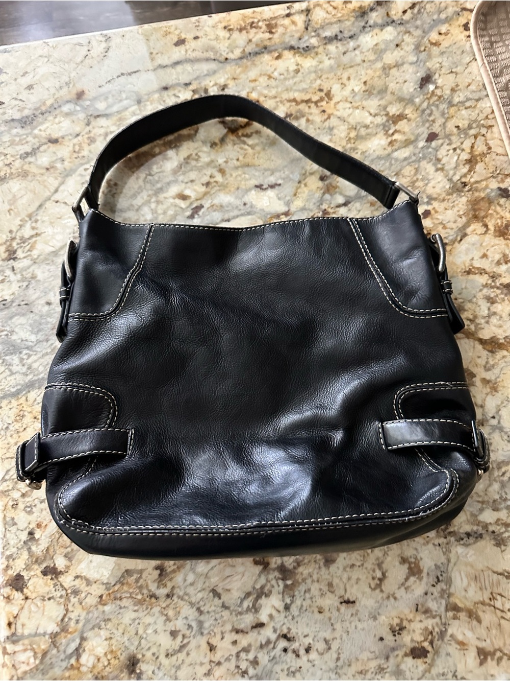 Michael Kors Black Leather Shoulder Bag with Contrast Stitching
